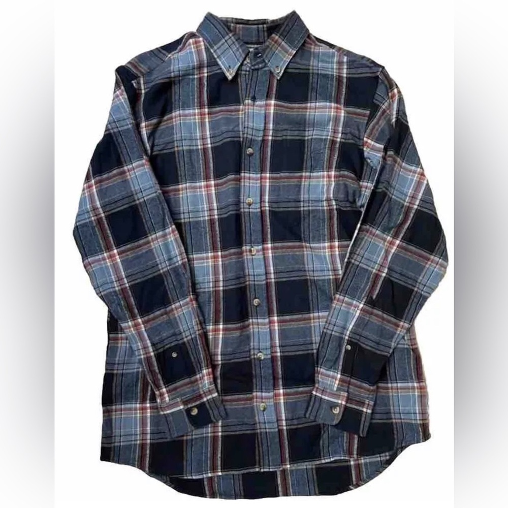 RedHead Brand Blue Red Black Plaid Button-Up 100%Cotton Flannel Shirt Size Large